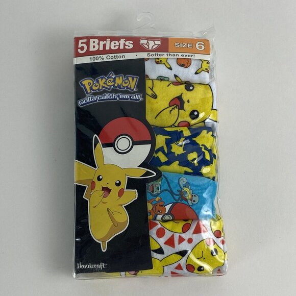6 Pack POKEMON NEW Pikachu Boys Size 6 Briefs 100% Cotton Soft Comfortable - Picture 1 of 3